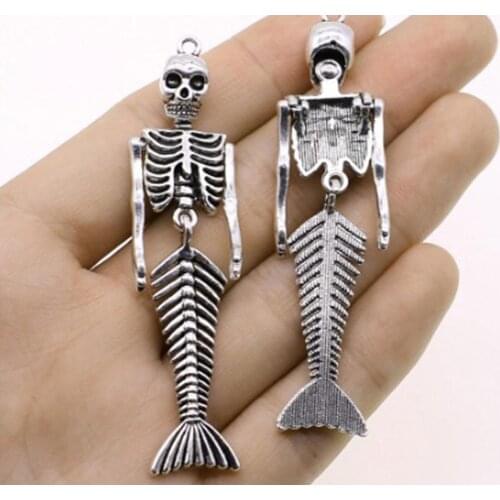 3pcs/lot--72x18mm, Antique silver plated Mermaid Skeleton charm,DIY supplies,Jewelry accessories