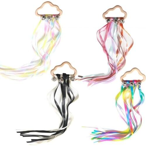4pcs Rainbow Ribbon Cloud Bell Teether Toy Baby Sensory Non-Toxic Ribbon Ring Development Color Recognition Early Education Toy