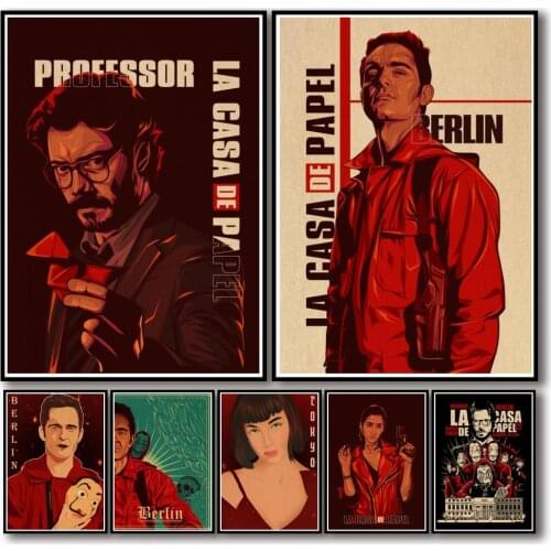 50 Designs La Casa De Papel Kraftpaper Poster Money Heist Poster Art Painting Fancy Wall Sticker for Coffee House Bar