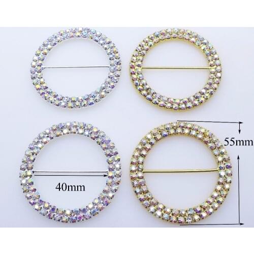50pcs/pack inner 40mm AB Double row round slide buckles DIY hair accessory Wedding Initiation Ribbon Decoratio