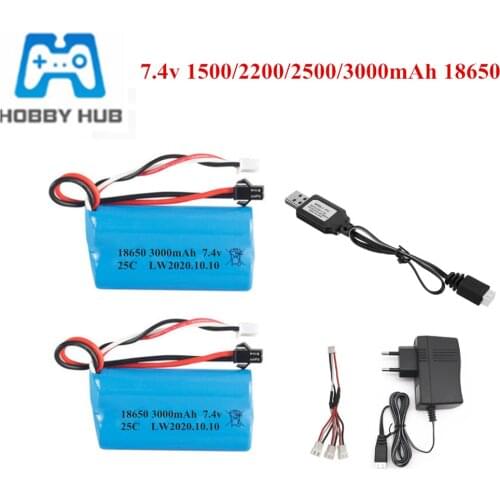 7.4V 1500mAh 2500mah 3000mah 18650 Battery for WPL MN99S D90 U12A S033g Q1 H101 7.4V Battery SM Rc Boats Cars Tanks Drones Parts