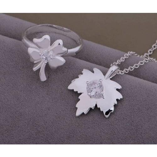 AS461 Lucky Silver Color 925 Jewelry Sets For Women Ring 642 + Necklace 1016 /bunaklua Asnajjua