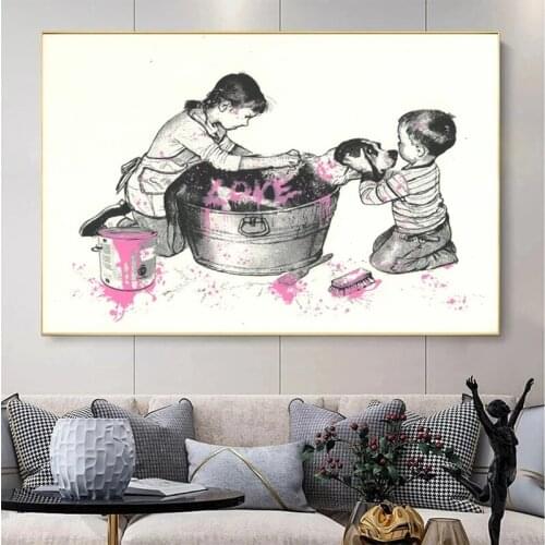 Banksy Childhood Graffiti Canvas Prints Posters Pop Street Art Oil Painting on Canvas Wall Pictures for Living Room Home Cuadros