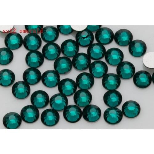 Free Shipping 1440pcs/Lot ss12(3-3.2mm) Emerald Flat Back Nail Art Non Hot Fix Glue on Rhinestones