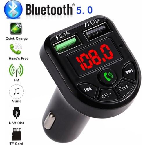 Wireless Car Bluetooth 5.0 FM Transmitter Handsfree With LED Display MP3 Auto FM Stereo Radio Adapter Car Fast Charger