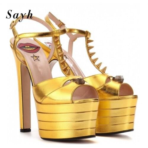 Summer Sandals Women Peep Toe Rivet Pumps High Heels Buckle Ankle Strap Sandals Runway Modern Stilettos Shoes