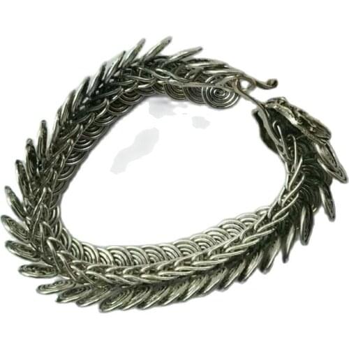 China Old national style Tibet Silver Carve dragon head chain Bracelet