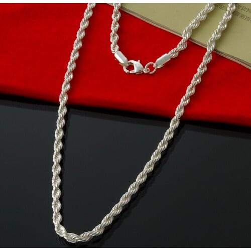 Womens 2mm Twist Chain 16, 18,20'22'24 inch Any Size Option Long Chain Necklace N925 Sterling Silver color N226 Gift Bags