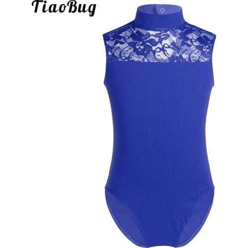 TiaoBug Kids Girls Sleeveless Turtle Neck Lace Back Ballet Dance Bodysuit Gymnastics Leotard Classic Jumpsuit