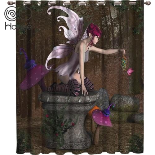 Girl With Butterfly Wings Elf Fairytale Fantasy Forest Window Treatments Curtains Valance Window Curtains Dark