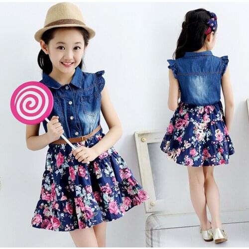 Girls Denim Dress Summer Children Clothing Flower Sleeveless Princess Dresses Girls Clothes Kids Party Dress 4 6 8 10 12 Years