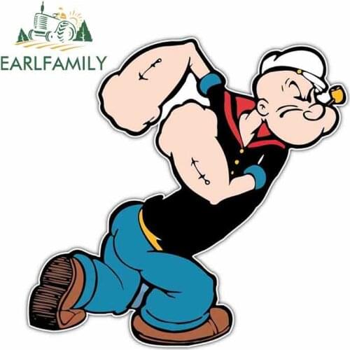 EARLFAMILY 13cm x 12.6cm for Popeye The Sailor Car Stickers Sunscreen Vinyl JDM Waterproof Anime RV VAN 3D DIY Fine Decal