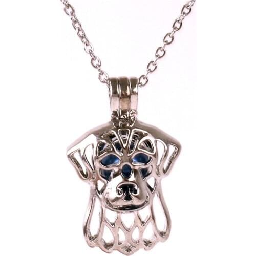 K1616 Silver copper Hollow dog head animal Bead Pearl Cage Aroma Essential Oil Diffuser Locket Necklace stainless steel chain