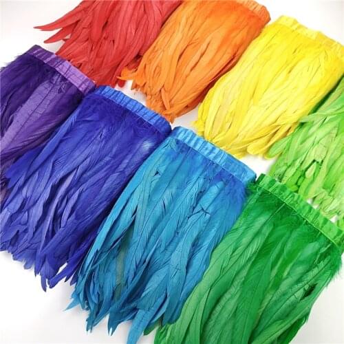 2meters Colorful Rooster Tail Feather Trims for Needlework and DIY Handicrafts Feathers Fringes for Clothes Carnival Accessories