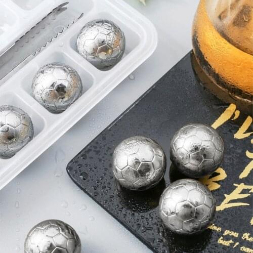 Round Sphere Soccer Ball Ice Cube Molds Stainless Steel Ice Cubes Reusable Bar Whiskey Beverage Cooler Chilling Stone Drinking