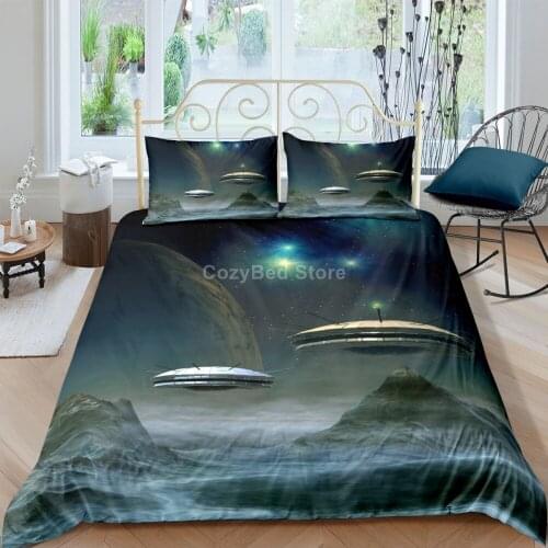 Cool UFO Bedding Set Fantasy 3d Duvet Cover Set Comforter Bed Linen Twin Queen King Single Size Fashion Luxury Scenery Decor
