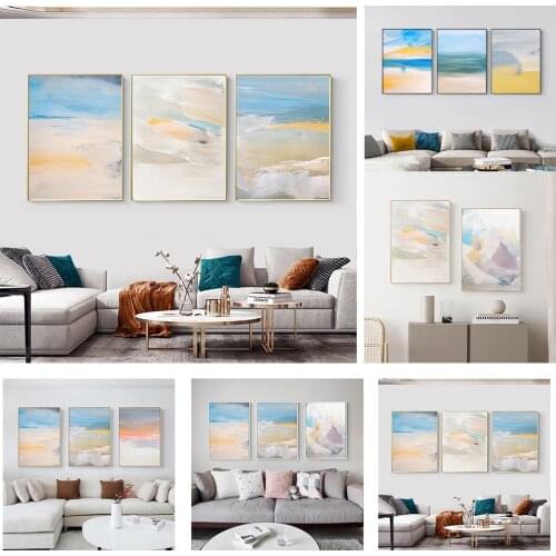 Small fresh Nordic abstract sea, beach, river, Japanese poster art, hanging picture, living room decoration picture printing