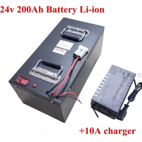 Metal case 24v 200Ah Lithium battery li-ion High power 2000w Not lead acid for RV boat motor solar wind energy UPS + 10A charger