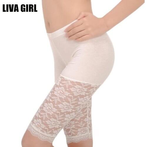 Liva Girl Trendy Fashion Cool Sexy Modal Lace Patchwork Shorts Underweaar Women Safety Short Pants Casual Plus Size Solid Color