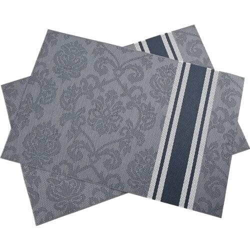 PVC Washable Placemats for Dining Table Weave Flower Stripe Wine Cup Pad Mat Non-slip Placemat Set in Party Kitchen Accessories