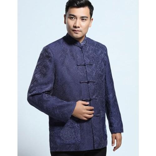 Mens jacket Chinese style old coarse cloth Tang suit male long-sleeve coat plus velvet casual retro Tai Chi suit ropa hombre