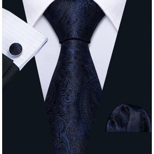 Mens Wedding Tie Navy Paisley Silk Tie Hanky Set Barry.Wang 8.5cm Fashion Designer Neck Ties For Men Party Dropshipping FA-5149