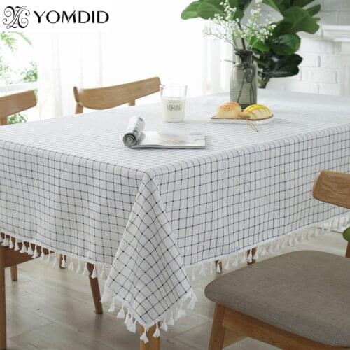 Nordic Simple Tablecloth Plaid Tablecloth with White Tassel Rectangle Geometric Tablecloth For Canteen Restaurant Decorations