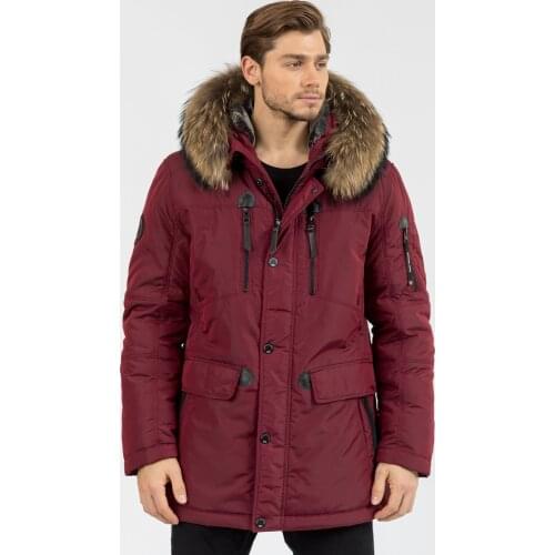 Mens winter jacket NORTFOLK thick hooded parka with natural fur collar