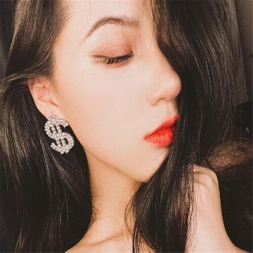 Novelty Shiny Rhinestone Money Dollar Charms Dangle Earrings For Women Fashion Jewelry Party Statement Earrings Accessories