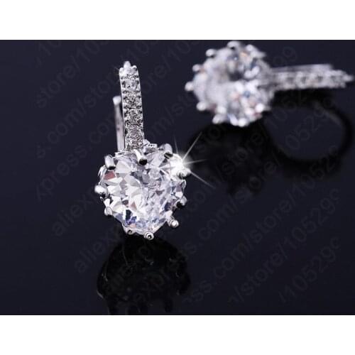 New Brand Design 925 Sterling Silver Hoop Earrings For Women Accessories Wholesale Female Love Heart Crystal Brincos