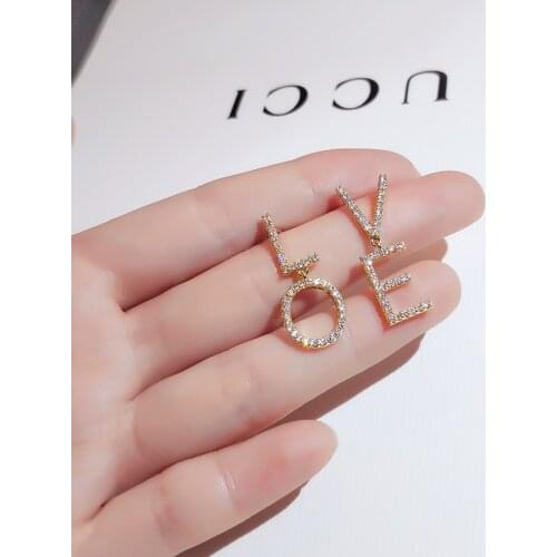 New Design 14K Gold Plated Letter LOVE Stud Earrings For Women Luxury Jewelry Zircon Earrings