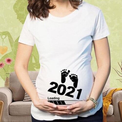 Maternity Clothes Foot Print 2021 Printed Pregnancy Tops Short Sleeve Long T-Shirt Pregnant Women Summer одежда для беременных