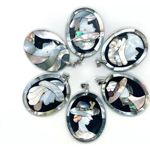 6types Shell Stitching Character Head-shaped Pendant Oval-shape Jewelry Fashion Charm DIY Necklace Accessories Matching Clothing