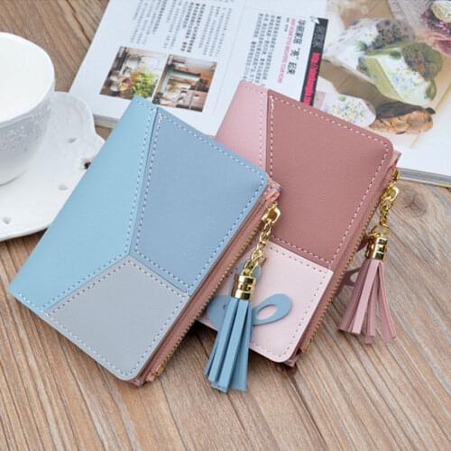 Stitching Tassel Women Cute Pink Wallets Pocket Purse Card Holder Patchwork Coin Wallet Lady Fashion Short Waterproof Money Bag