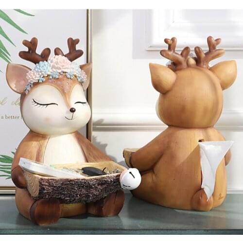 Nordic Resin Sika Deer Key Remote Control Storage Box Crafts Ornaments Simple Home Pug Tissue Box Living Room Fruit Snack Tray