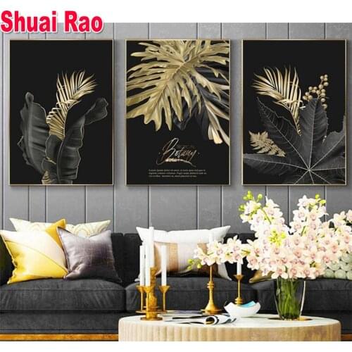 Nordic Plants Golden Leaf diamond Painting Botanical full diamond embroidery 5d Abstract Wall Art Pictures for Living Room Decor