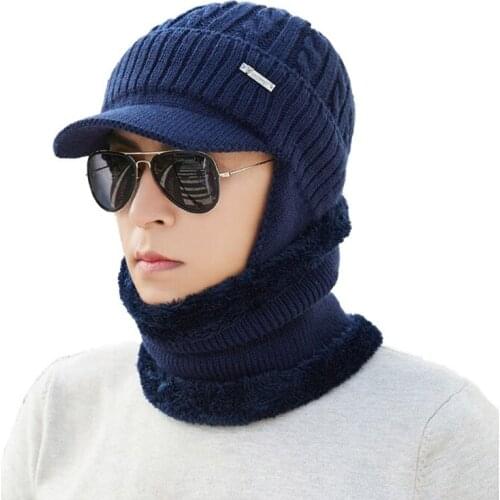 RUHAO Neck warmer winter hat knit cap scarf cap Winter Hats For men knitted hat men Beanie Knit Hat Skullies Beanies