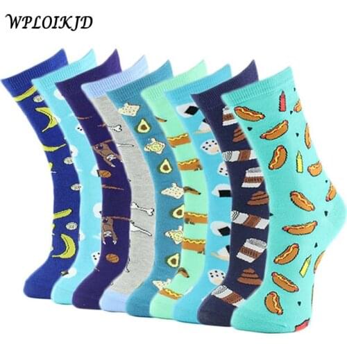 WPLOIKJD Food Creative Harajuku Men Socks Animal Weeding Novelty Cotton Funny Socks Street Jacquard Meias Monkey/Dog/Beer Sokken