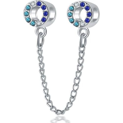 1Pcs New Blue Rhinestone Round Pendant DIY Beads Suitable for Original Pandora Charm Bracelet Ladies Jewelry Making Gifts