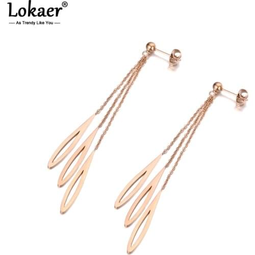 Lokaer Trendy Bohemia Titanium Stainless Steel 3Pcs Water DropTassel Earrings For Women Chain Dangle Earrings Jewelry E19202