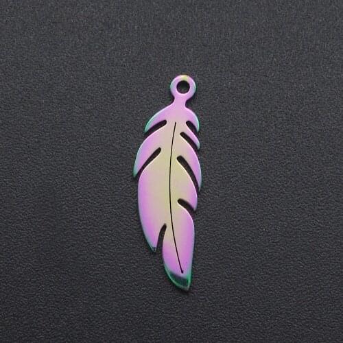 5pcs/lot 100% Stainless Steel Rainbow Feather Charm Pendant Wholesale OEM Order Accepted Top Quality Never Fade