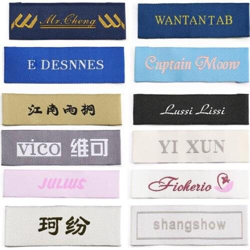 Free shipping personalized cheap clothing labels garment labels with custom logo own labels for clothing quality woven labels
