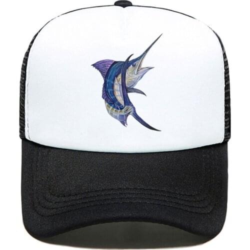 Marlin Bent Fish Print Baseball Cap Funny Casual Men Women Parent-child Hats Mesh Visor Outdoor Sun Hat Adjustable Caps