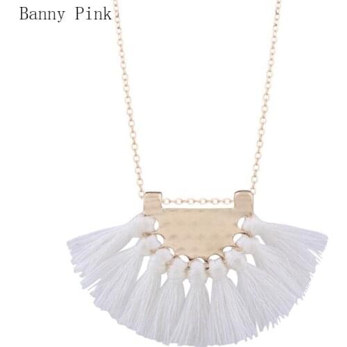Bohemia Cotton Tassel Pendant Necklace For Women Ethnic Geo Alloy Metal Chain Necklace Fashion Jewelry Colliers Chunky Necklace