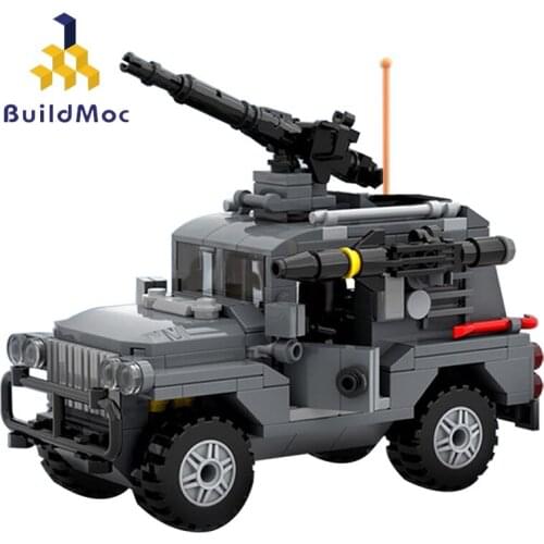 Buildmoc City Police Truck MOC Combat Jeeping SWAT Team Vehicle Military Weapon Technician Car Building Blocks Toys For Children