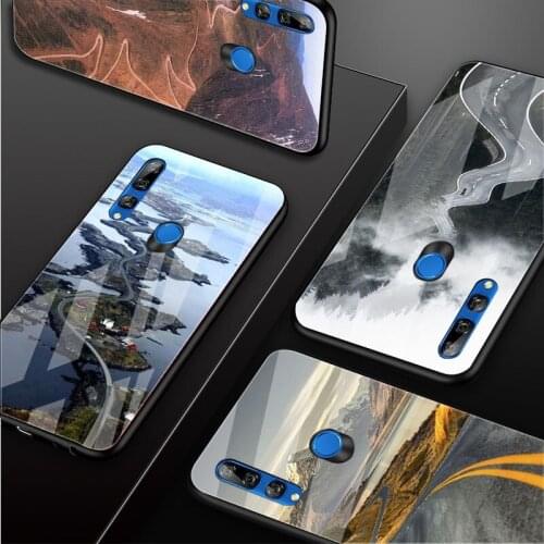 Amazing road Tempered Glass Phone Case For Huawei honor 8X 9 10i 20i 20Lite 20Pro 30 Pro Cover Shell