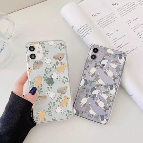Cartoon Cute Rabbit Animal Clear Phone Case for iphone 11 12 Pro Max X XS MAX XR 6s 7 8 plus SE 2020 Back Soft Transparent Cover
