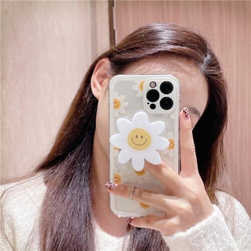 Flowers Daisy Smile Phone Case for IPhone 12 11 Pro Max X XS XR 7 8 Plus SE 2020 Soft TPU Clear Shockproof Cover with Bracket