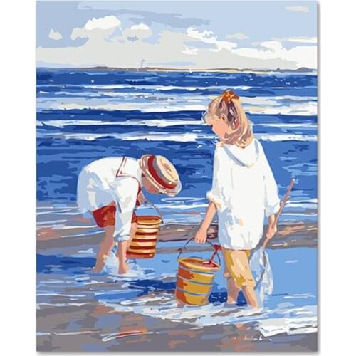 Diy digital oil painting by numbers drawing hand painted picture Wall Decor pictures for living room The childrens sea