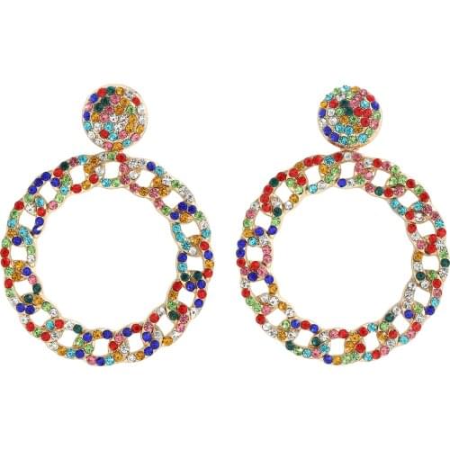 Dvacaman New Colorful Big Geometric Round Hollow Rhinestone Dangle Earrings for Women Fashion Crystal Jewelry Wedding Party Gift